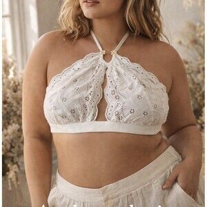 Savage X Fenty Lace Halter Bralette 2X Ivory Sheer Floral Keyhole Lingerie NWT